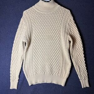 Coofandy Mens Medium Turtleneck Tan Cable Chunky Knit Sweater Grandpa Preppy